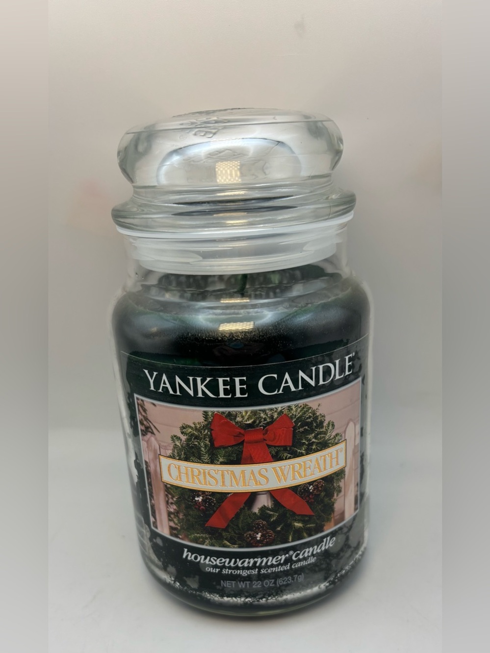 Yankee Candle Christmas Wreath 22oz Large Jar Green Holiday NEW Unused